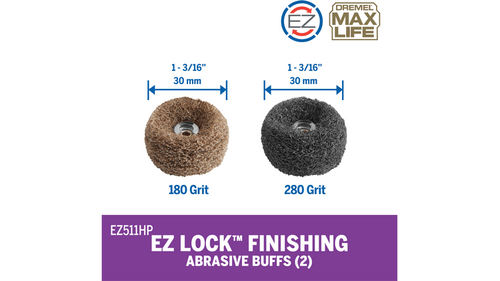 דיסקיות ליטוש אברזיביות Dremel Max Life EZ511HP - 2 יחידות 180 ו-280 גריט לליטוש עדין ועבודות פרטים על חומרים מגוונים