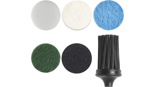 ערכת אביזרים Dremel Versa PC500 דגם 2615P500AA - תצוגה של 16 חלקים כולל רפידות ניקוי מתמחות ומברשת פינות עם תיק אחסון טקסטיל