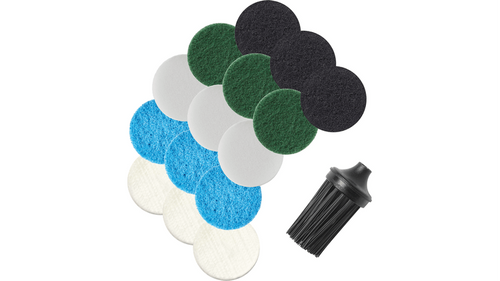 ערכת אביזרים Dremel PC501 Versa Power Scrubber - 15 רפידות ניקוי מתמחות ומברשת פינות עם תיק אחסון למברשת ניקוי חשמלית