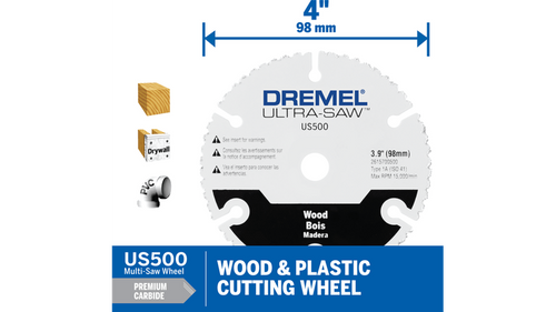 דיסק חיתוך קרביד Dremel US500-01 4 אינץ' - דיסק מפולח איכותי לחיתוך עץ ופלסטיק עם ביצועים מהירים ועמידות גבוהה