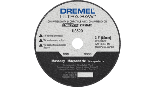 דיסק חיתוך בנייה Dremel US520-01 3.5 אינץ' - דיסק שוחק עם גרגיר סיליקון קרביד לחיתוך חומרי בנייה קשים