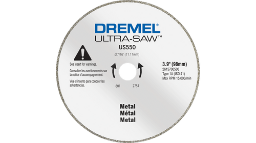 דיסק חיתוך יהלום Dremel US550-01 קוטר 4 אינץ' - דיסק מתכת עם ציפוי יהלום פרימיום למסורי Ultra-Saw לחיתוך מדויק של מתכות