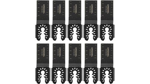 להבי חיתוך עץ אוסצילטור Dremel MM480XU - 10 להבים מפחמן גבוה בגודל 1.25 אינץ' עם ממשק כפול אוניברסלי לחיתוך מדויק של עץ ופלסטיק