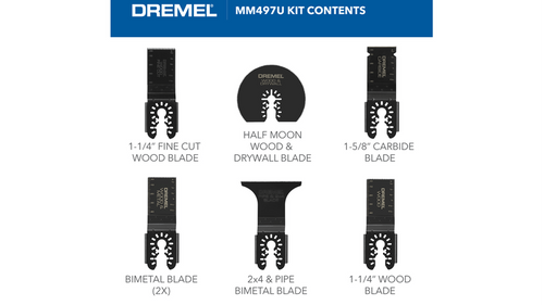ערכת 7 להבים Dremel MM497U מספר 2615M497AA למכשיר רב-שימושי נדנד כולל להבי קרביד ביו-מטאל HCS ממשק אוניברסלי לכל המותגים