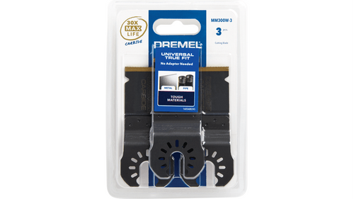 להב קרביד Dremel MM300W-3 Universal True Fit 1.25 אינץ' - אריזת 3 להבים לחיתוך צמוד בחומרים קשים על רקע לבן
