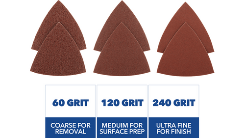 ניירות זכוכית Dremel MM700-6 למולטי טול - ערכת 6 יחידות עם 3 דרגות גסות שונות לשיוף מקצועי