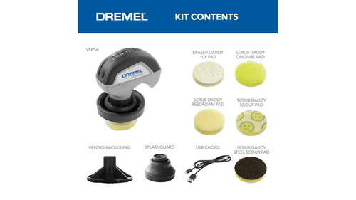 מברשת ניקוי חשמלית Dremel Versa PC10-07 עם ערכת 5 רפידות Scrub Daddy - פתרון ניקוי מתקדם למטבח ובית