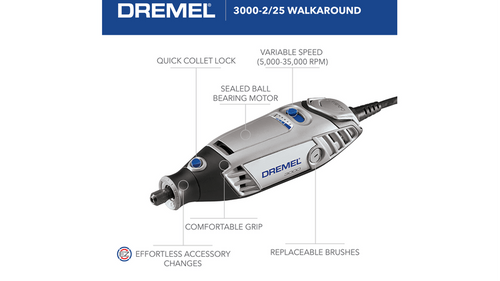 דרמל Dremel 3000-2/25 - מבט כללי על הכלי עם 25 אביזרים מקצועיים לחיתוך, חריטה והשחזה