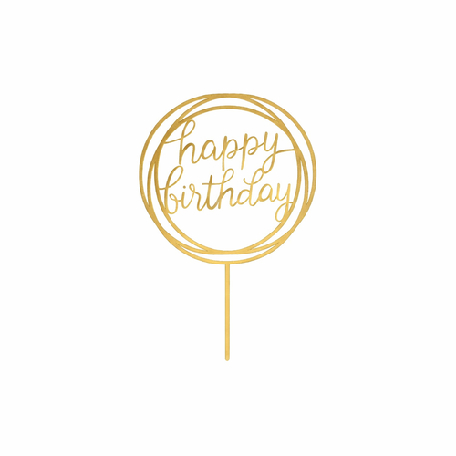 טופר אקרילי לעוגה HAPPY BIRTHDAY עגול זהב
