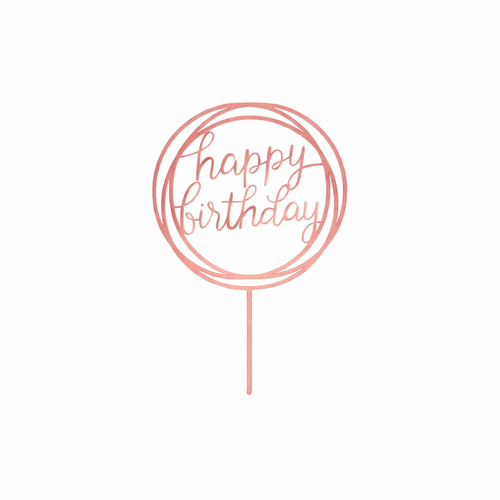 טופר אקרילי לעוגה HAPPY BIRTHDAY עגול ורוד רוז גולד