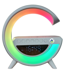 רמקול Bluetooth עם מטען אלחוטי ושעון – עיצוב G עם תאורת RGB