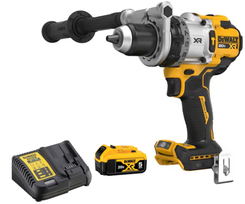 מקדחה נטענת רוטטת פרימיום 18V של Dewalt + סוללה 5 אמפר + מטען - מנוע Brushless חזק המספק 169Nm 