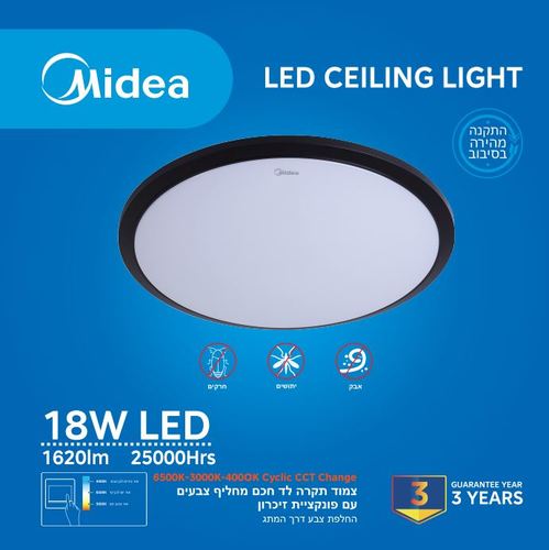 צמוד תקרה 18W CCT מסגרת שחורה/פונקציית זיכרון/קוטר 32 ס