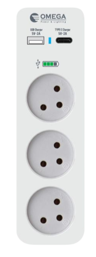 מפצל T3 אנכי + מטען USB Type A + Type C