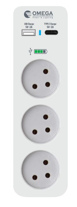 מפצל T3 אנכי + מטען USB Type A + Type C