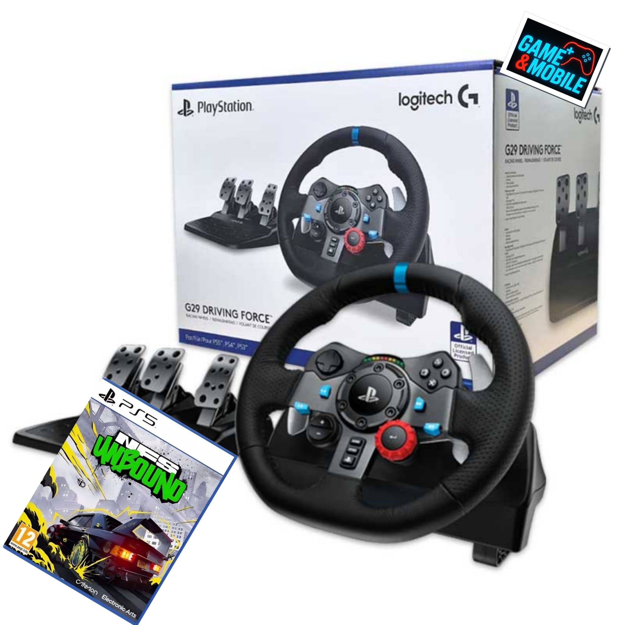 LOGITECH DRIVING FORCE G29 + GAME NEED FOR SPEED UNBOUND PS5 הגה