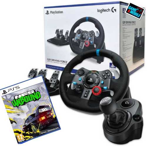LOGITECH DRIVING FORCE G29+ SHIFTER + GAME NEED FO SPEED UNBOUND PS5 הגה