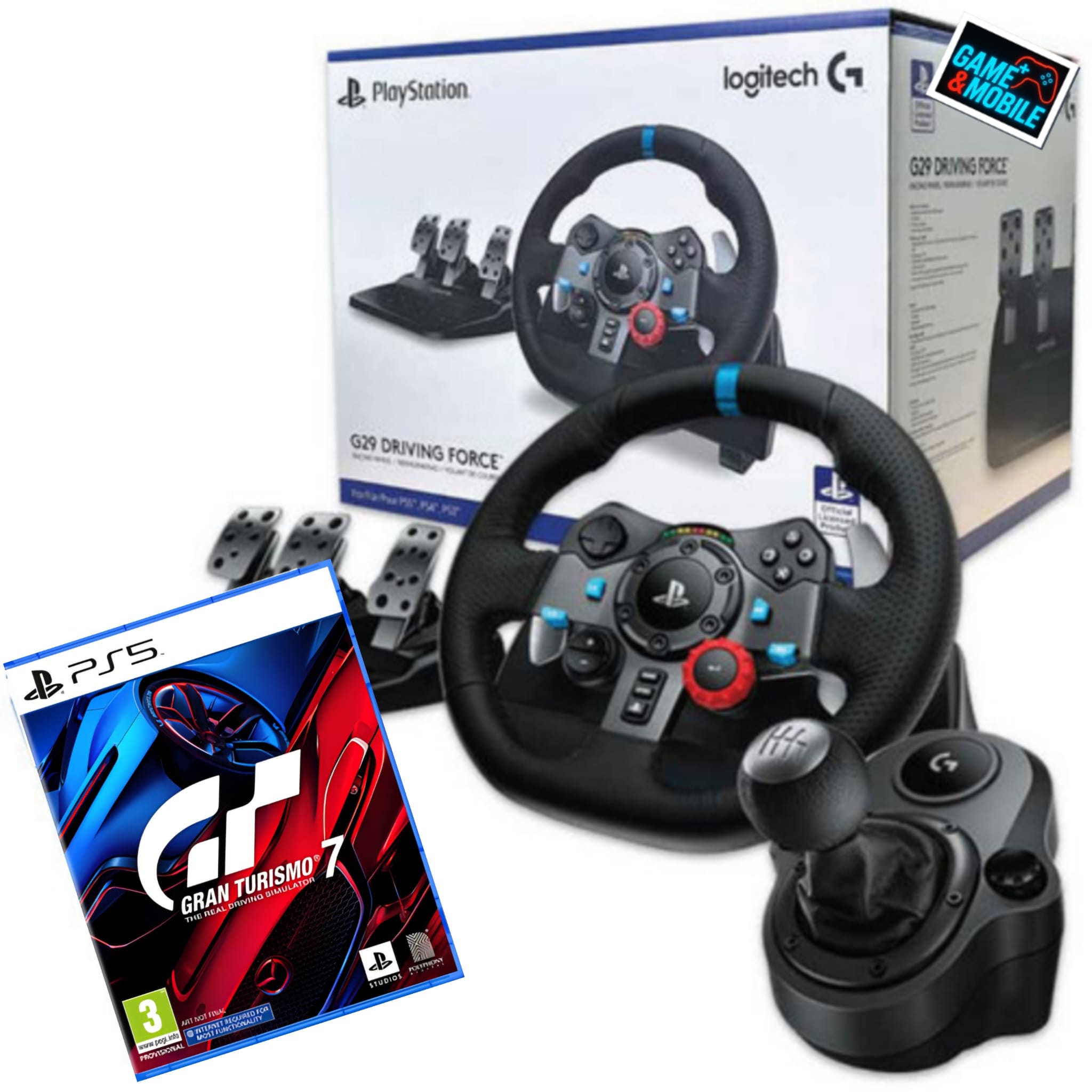LOGITECH DRIVING FORCE G29+ SHIFTER + GAME  GRAN TURISMO 7 PS5  הגה