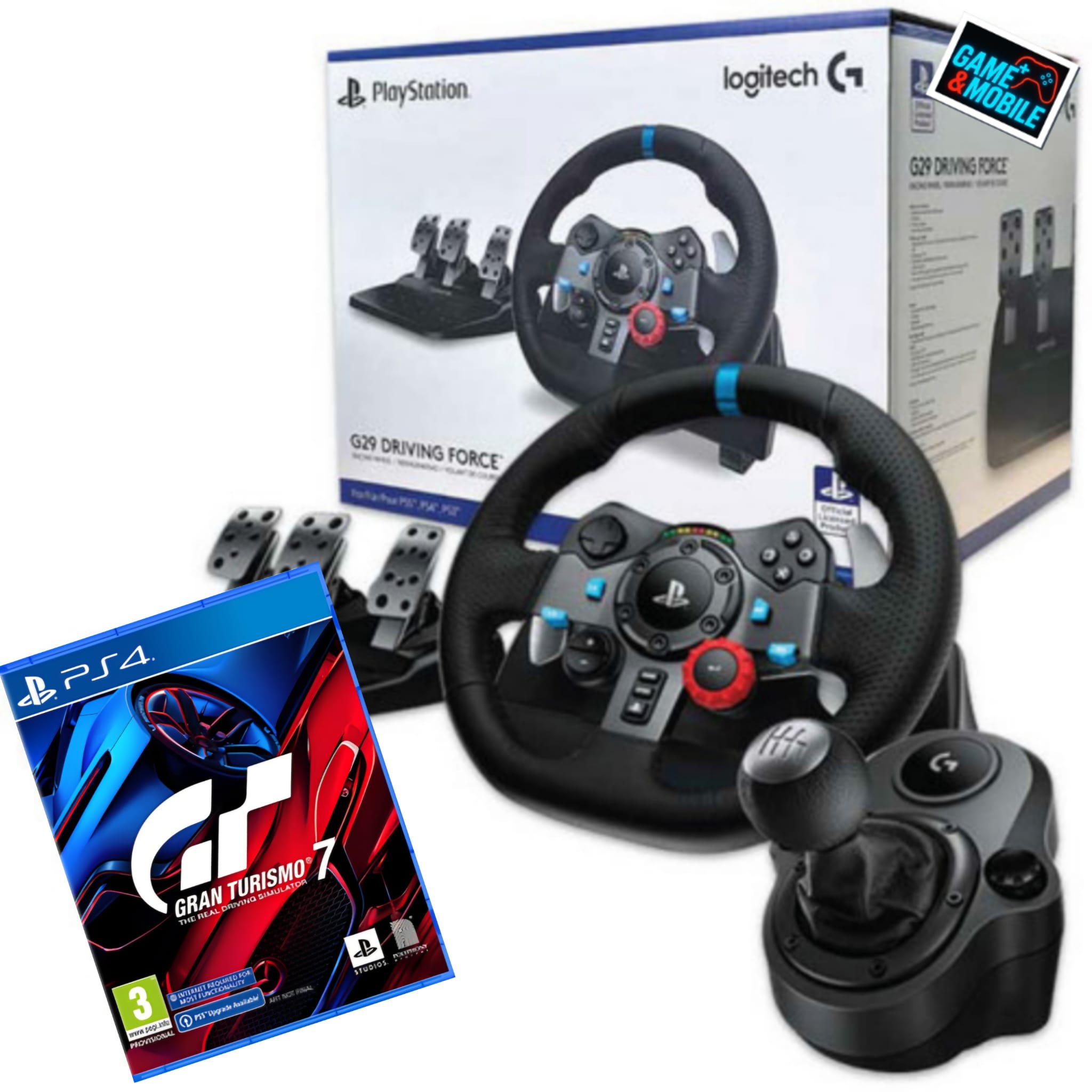 LOGITECH DRIVING FORCE G29+ SHIFTER + GAME GRAN TURISMO 7 PS4 הגה