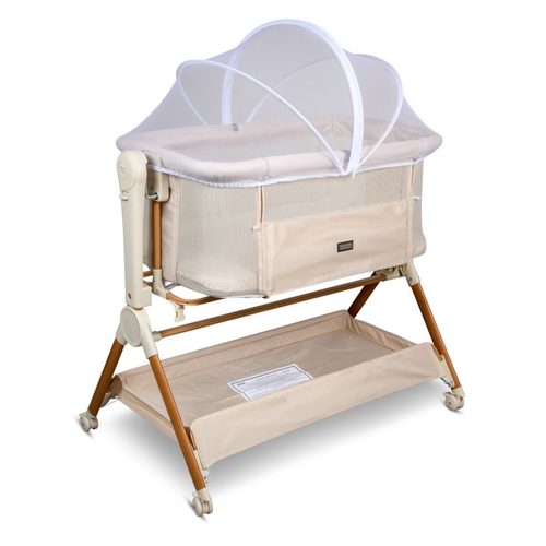 עריסה נצמדת מתנדנדת בשילוב דמוי עץ דגם Bebe Woodlike צבע בז