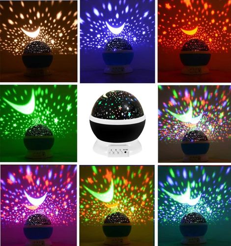 מקרן כוכבים וירח מסתובב לחדר ילדים עם 12 מצבי תאורה צבעוניים - ורוד