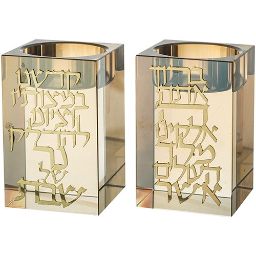 פמוטי קריסטל עם פלקטה מיוחדת "הדלקת נרות"