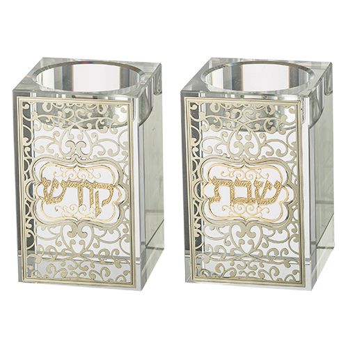 פמוטי קריסטל עם פלקטה מיוחדת 