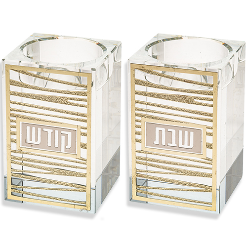 פמוטי שולחן קריסטל מיוחדים עם עיטור "קווים"
