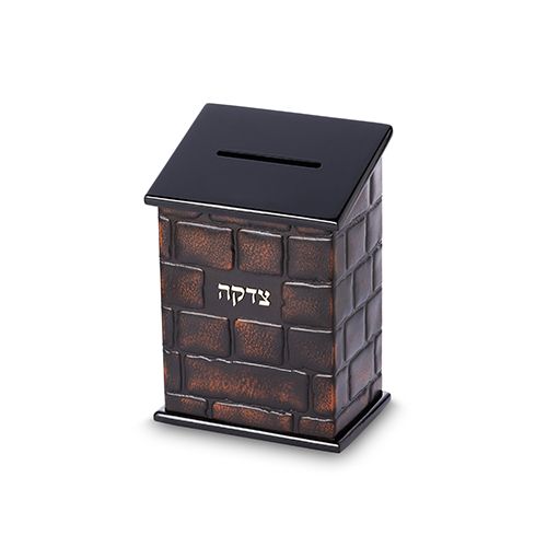 קופת צדקה עץ מהודרת עם פלקטה עור 