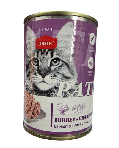 לינסן שימורים לחתול פטה הודו וחמוציות 375 גרם