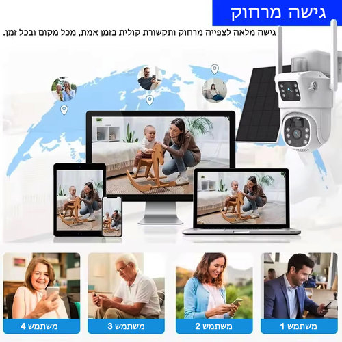 מצלמת אבטחה סולארית Wi-Fi עם עדשה כפולה 4MP