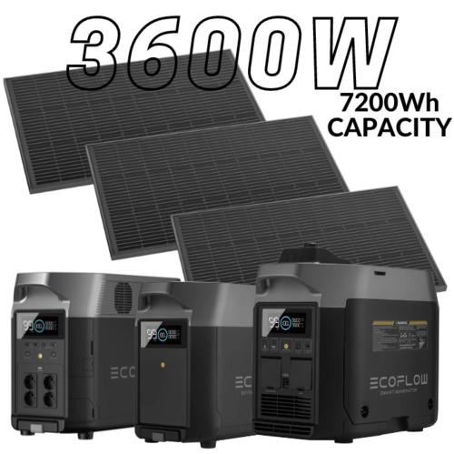 קיט סולארי ECOFLOW - תחנת כח DELTA3600 קיבולת 7.2Kwh -הספק 3.6KW + תא הרחבה+ גנרטור חכם + סט 3 פאנלים סולאריים 540W
