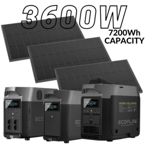 קיט סולארי ECOFLOW - תחנת כח DELTA3600 קיבולת 7.2Kwh -הספק 3.6KW + תא הרחבה+ גנרטור חכם + סט 3 פאנלים סולאריים 540W