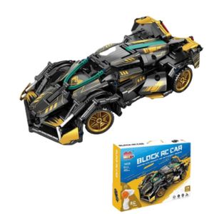 מכונית מרוץ שחורה להרכבה+ שלט RC נטען 402 חלקים ושלט RC רחוק - Pingao Blocks 517560 1:20