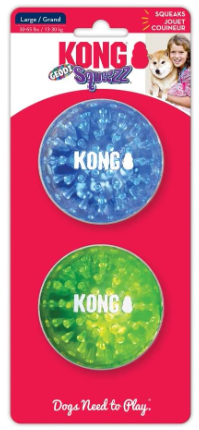 משחק לכלב קונג זוג כדורי סקוויז גאודז - Kong Squeezz Geodz Balls 2pk L