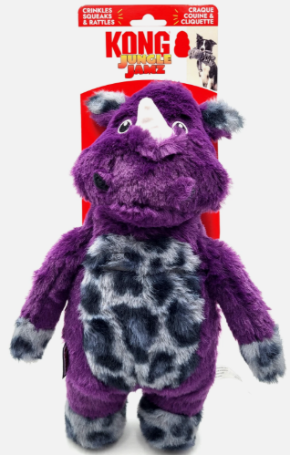 משחק לכלב בובת קונג ג'מס קרנף גדול - Kong Jungle Jamz Rhino Big Sqeaker Crinkly Rattles Plush 