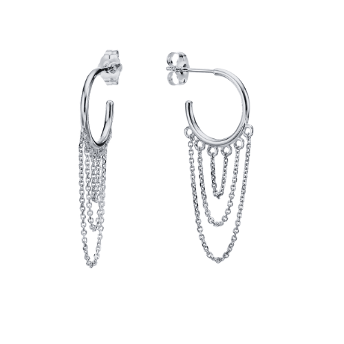 עגילי ג'יפסי כסף 925 עם נטיפי 3 שורות של שרשרת 