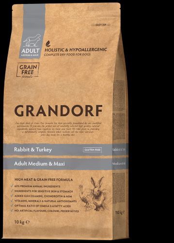 גרנדורף ארנבת והודו מזון הוליסטי והיפואלרגני ללא דגנים לכלבים בוגרים מכל הגזעים 10 ק