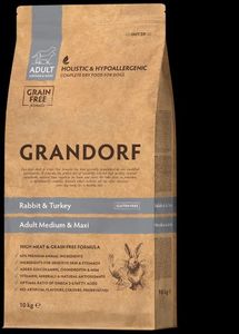 גרנדורף ארנבת והודו מזון הוליסטי והיפואלרגני ללא דגנים לכלבים בוגרים מכל הגזעים 10 ק"ג  GRANDORF