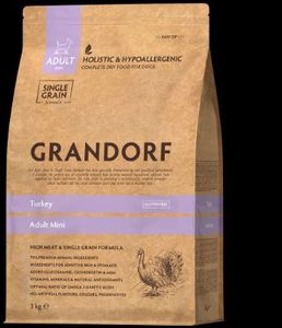 גרנדורף הודו ואורז חום מזון הוליסטי והיפואלרגני לכלבים בוגרים מגזע קטן 3 ק"ג GRANDORF