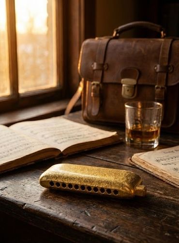 מפוחית כרומטית Kongsheng KB12 Shatterstar דגם KB12PRO בצבע זהב - מוצגת עם טכנולוגיית Shatter Tech הייחודית ודפוס סדקים קריסטליני לחוויית נגינה אישית