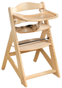 כיסא אוכל רב שלבי Modular עשוי עץ מלא עם מגש ורתמות - עץ טבעי