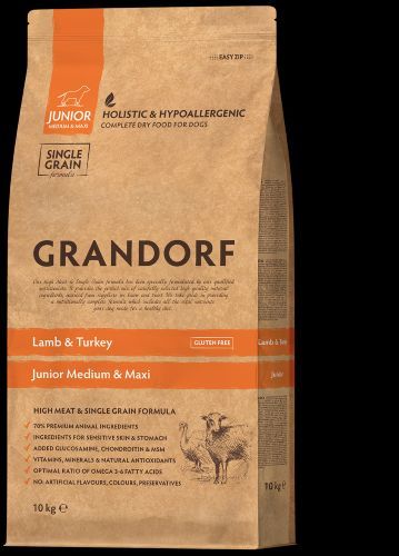 גרנדורף גוניור כבש מזון הוליסטי והיפואלרגני לגורים מגיל 4 חודשים, כלבות בהריון ומניקות מכל הגזעים 10 ק