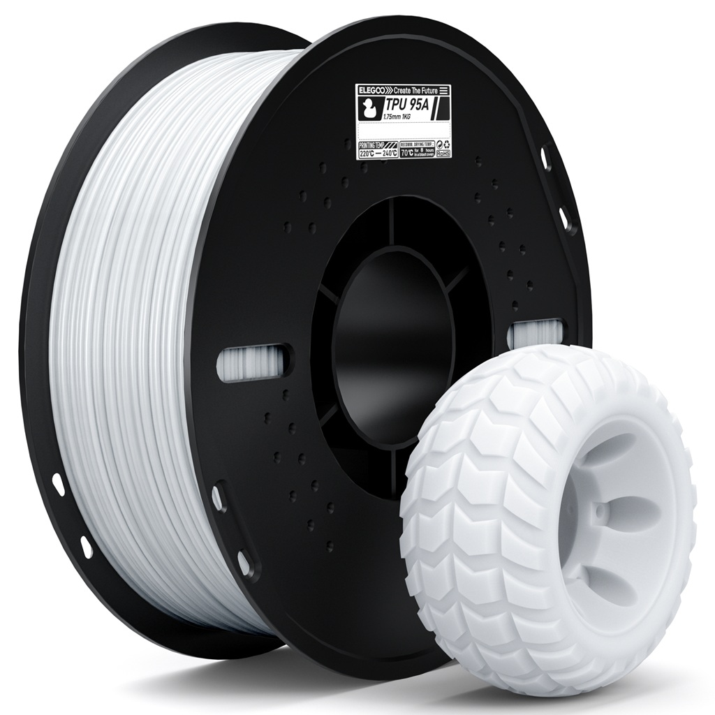 פילמנט גמיש לבן 1 ק"ג גרם 1.75 מ"מ- ELEGOO TPU 95A White