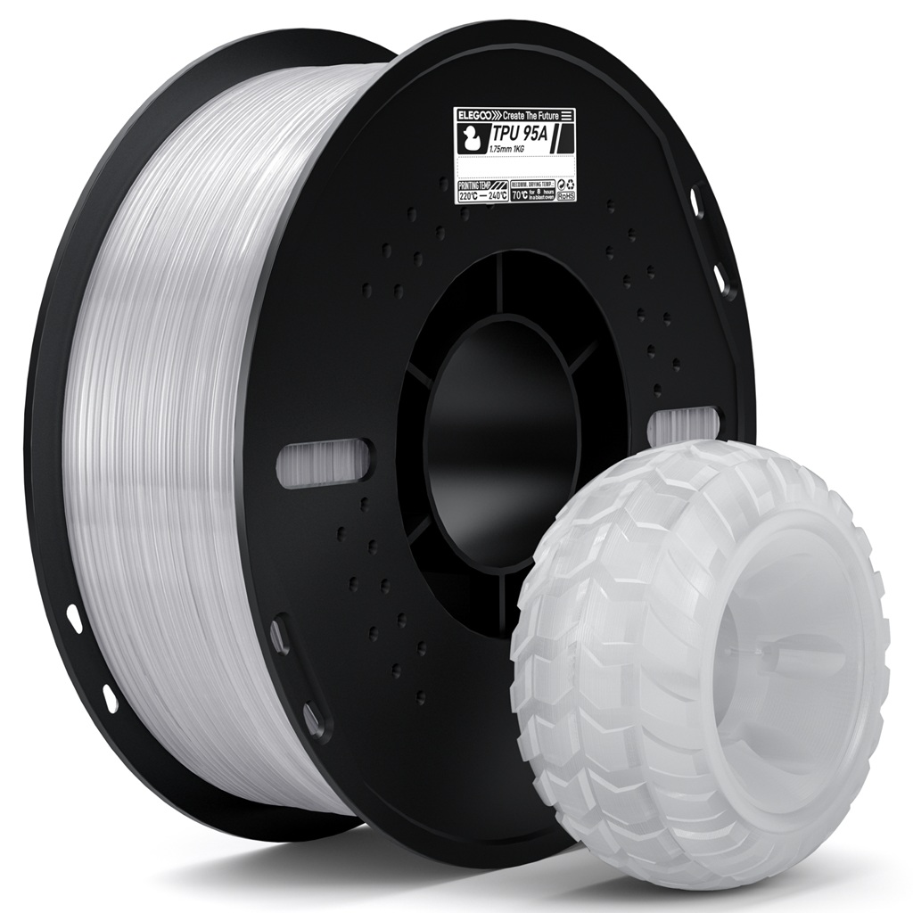 פילמנט גמיש שקוף 1 ק"ג גרם 1.75 מ"מ- ELEGOO TPU 95A Translucent