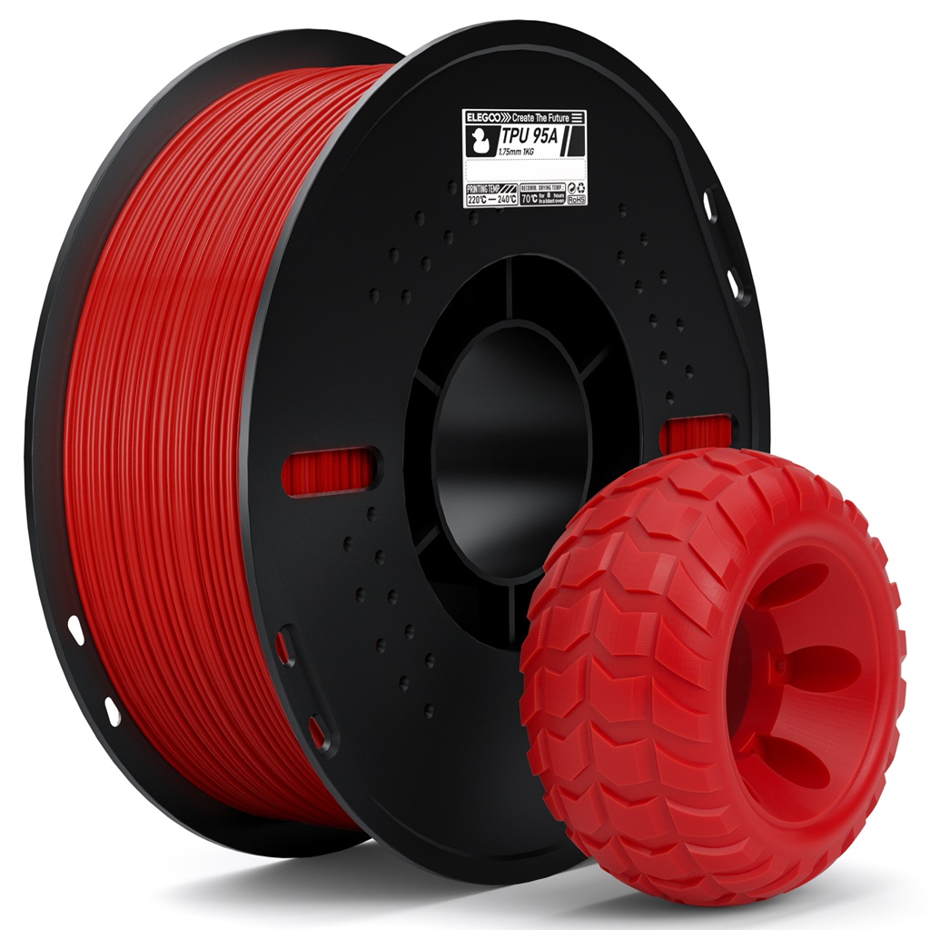 פילמנט גמיש אדום 1 ק"ג גרם 1.75 מ"מ- ELEGOO TPU 95A Red