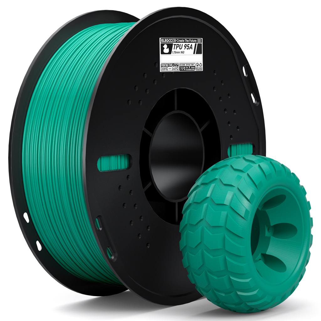 פילמנט גמיש ירוק 1 ק"ג גרם 1.75 מ"מ- ELEGOO TPU 95A Green