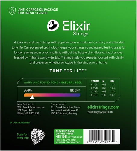 סט מיתרים לבס 105-ELIXIR 14077 NANOWEB 45