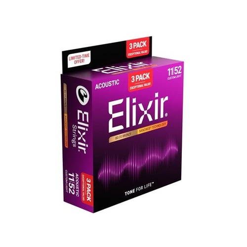 מארז 3 סטים 11027 לאקוסטית 11-52 ELIXIR NANOWEB 16564
