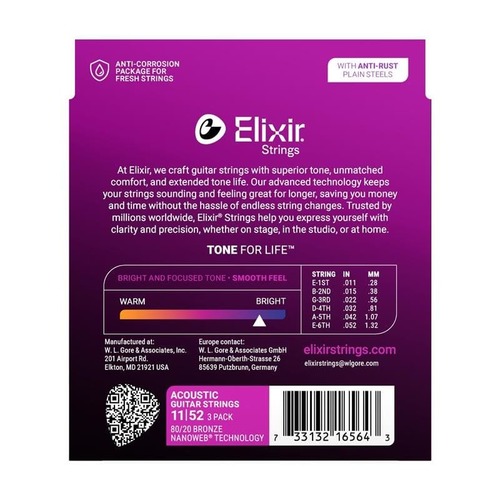 מארז 3 סטים 11027 לאקוסטית 11-52 ELIXIR NANOWEB 16564